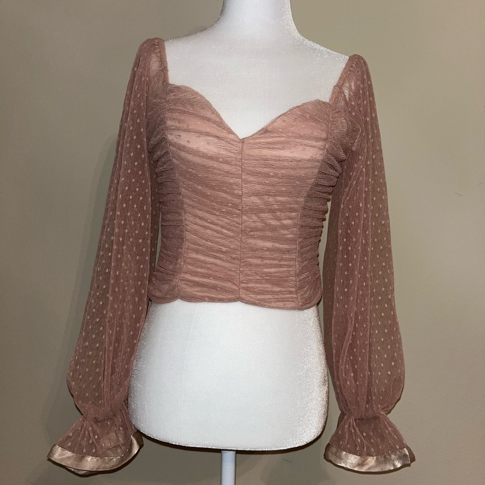 Akira Off the Shoulder Blush Polka Dot Crop Top S